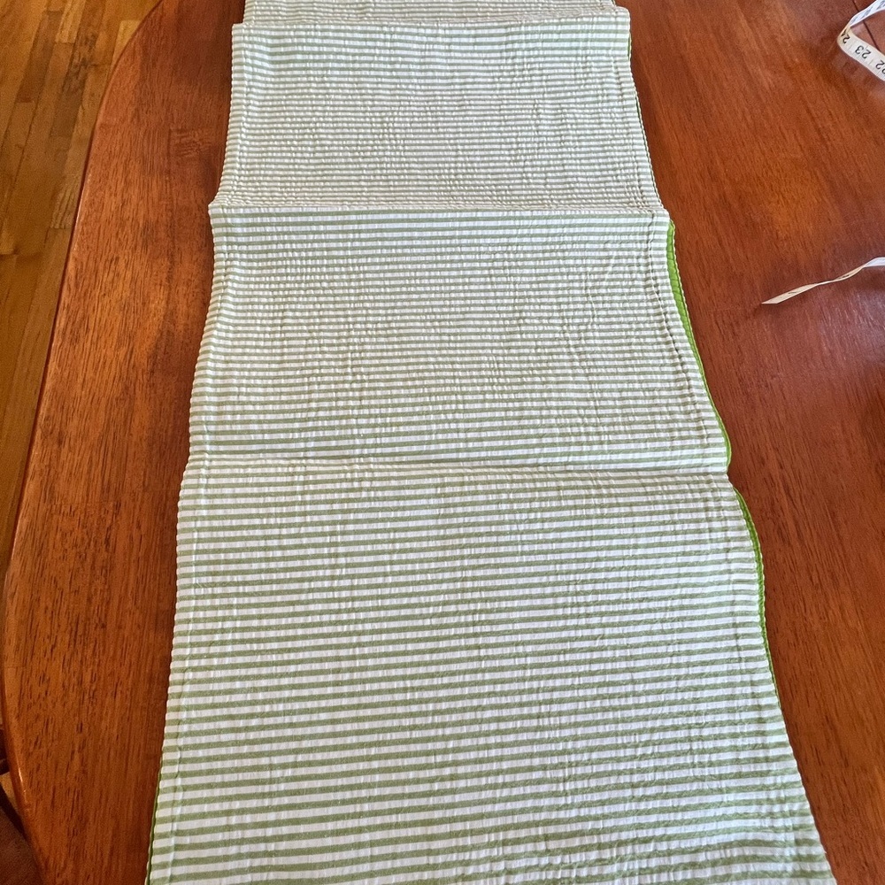 Striped Table Runner with Green Accents​
